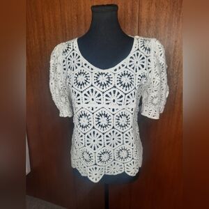 Elegant White Crochet Women's Top Size L